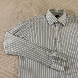 Michael Kors Men's Dress Shirt - Light green and Brown Stripes - 15.5